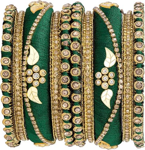 Aheli Traditional Gold Plated 2.6 Inch Cream Silk Thread Chuda Bangles Ethnic Stylish Fashion Jewelry Gift for Women in Saudi Arabia