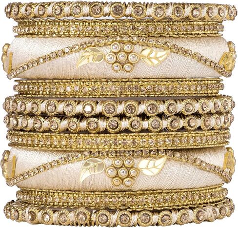 Aheli Traditional Gold Plated 2.6 Inch Cream Silk Thread Chuda Bangles Ethnic Stylish Fashion Jewelry Gift for Women in Saudi Arabia