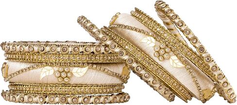 Aheli Traditional Gold Plated 2.6 Inch Cream Silk Thread Chuda Bangles Ethnic Stylish Fashion Jewelry Gift for Women in Saudi Arabia