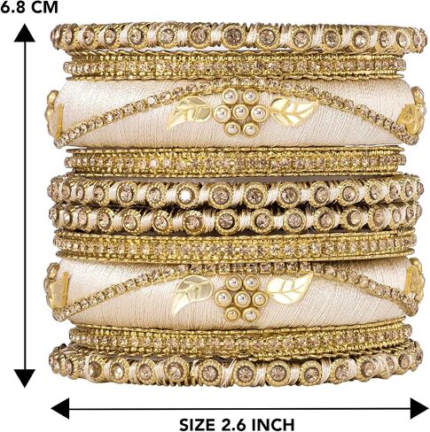 Aheli Traditional Gold Plated 2.6 Inch Cream Silk Thread Chuda Bangles Ethnic Stylish Fashion Jewelry Gift for Women in Saudi Arabia