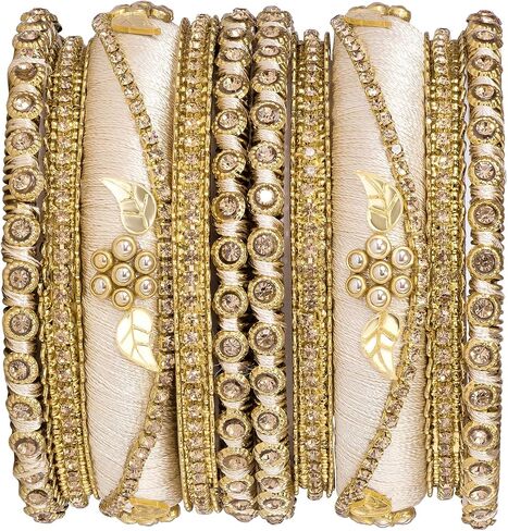Aheli Traditional Gold Plated 2.6 Inch Cream Silk Thread Chuda Bangles Ethnic Stylish Fashion Jewelry Gift for Women in Saudi Arabia