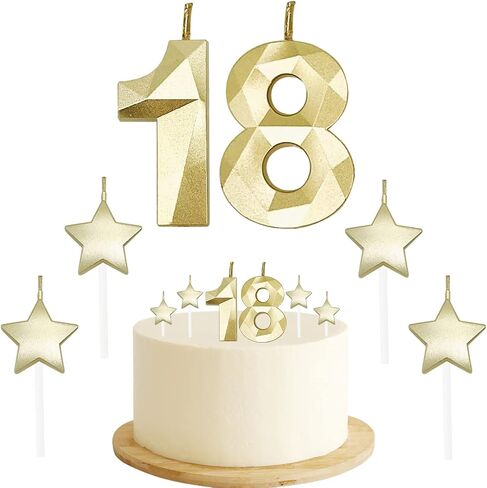 21st & 12th Birthday Candles - Number 21 & 12 Glitter Star Candles, 2 Inch 3D Diamond Shape for Birthday Party & Anniversary (Gold) in Saudi Arabia