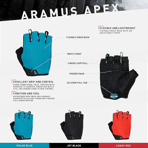 جلود السحلية Aramus Apex قفازات ركوب الدراجات المبطنة - قفازات دراجة شريرة للجنسين القصير - 3 ألوان in Saudi Arabia