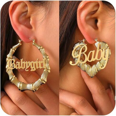 2 PCS Gold Bamboo Hoop أقراط للنساء - 80s 90s الأطواق القاضية الأبواب ، وأحجام صغيرة إلى كبيرة ، على شكل قلب ، أقراط ذهبية الهيب هوب الهيب هوب ، إكسسوارات إكسسوارات عصرية. in Kuwait