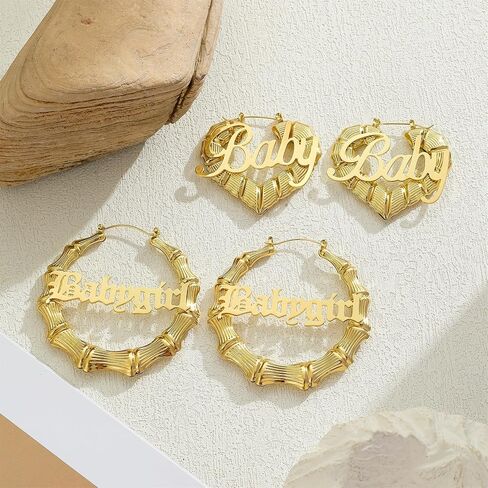 2 PCS Gold Bamboo Hoop أقراط للنساء - 80s 90s الأطواق القاضية الأبواب ، وأحجام صغيرة إلى كبيرة ، على شكل قلب ، أقراط ذهبية الهيب هوب الهيب هوب ، إكسسوارات إكسسوارات عصرية. in Kuwait