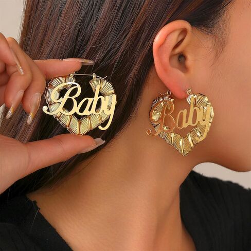 2 PCS Gold Bamboo Hoop أقراط للنساء - 80s 90s الأطواق القاضية الأبواب ، وأحجام صغيرة إلى كبيرة ، على شكل قلب ، أقراط ذهبية الهيب هوب الهيب هوب ، إكسسوارات إكسسوارات عصرية. in Kuwait