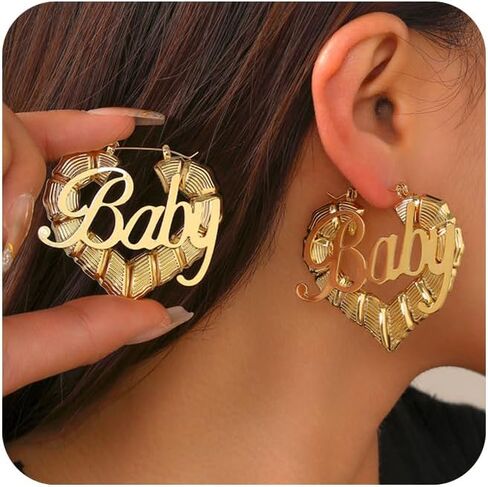 2 PCS Gold Bamboo Hoop أقراط للنساء - 80s 90s الأطواق القاضية الأبواب ، وأحجام صغيرة إلى كبيرة ، على شكل قلب ، أقراط ذهبية الهيب هوب الهيب هوب ، إكسسوارات إكسسوارات عصرية. in Kuwait