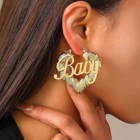 2 PCS Gold Bamboo Hoop أقراط للنساء - 80s 90s الأطواق القاضية الأبواب ، وأحجام صغيرة إلى كبيرة ، على شكل قلب ، أقراط ذهبية الهيب هوب الهيب هوب ، إكسسوارات إكسسوارات عصرية. in Kuwait
