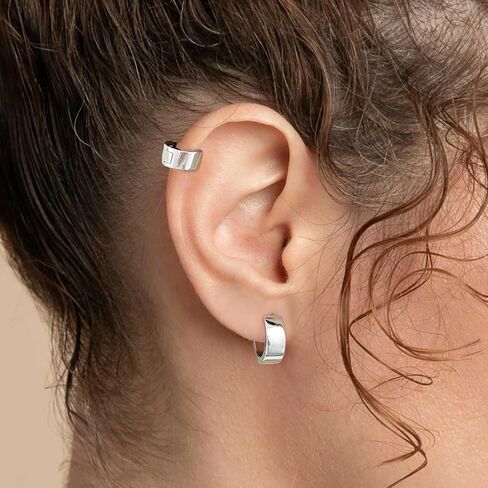 Small Huggie Earrings for Women 14K Gold Plated Chunky Hoops 925 Sterling Silver Post Mini Cartilage Wide Thick Hoop Earrings in Saudi Arabia