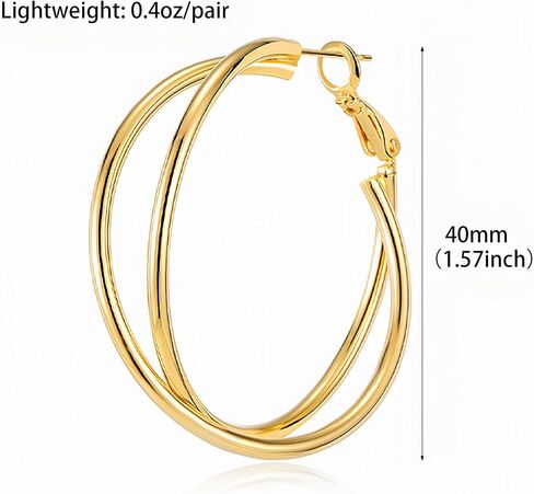 Double Layer Gold Hoop Earrings for Women 14K Gold Plated Chunky Hoops 40mm Big Trendy Earrings Hypoallergenic 925 Sterling Silver Posts Jewelry Gift in Saudi Arabia