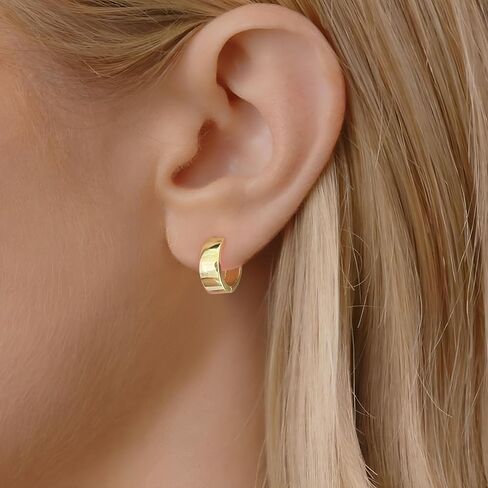 Small Huggie Earrings for Women 14K Gold Plated Chunky Hoops 925 Sterling Silver Post Mini Cartilage Wide Thick Hoop Earrings in Saudi Arabia