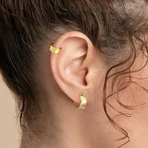 Small Huggie Earrings for Women 14K Gold Plated Chunky Hoops 925 Sterling Silver Post Mini Cartilage Wide Thick Hoop Earrings in Saudi Arabia