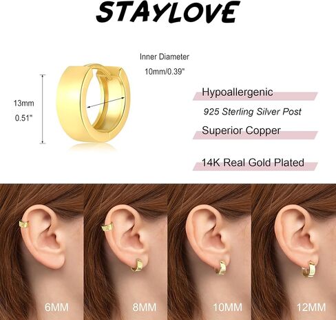 Small Huggie Earrings for Women 14K Gold Plated Chunky Hoops 925 Sterling Silver Post Mini Cartilage Wide Thick Hoop Earrings in Saudi Arabia