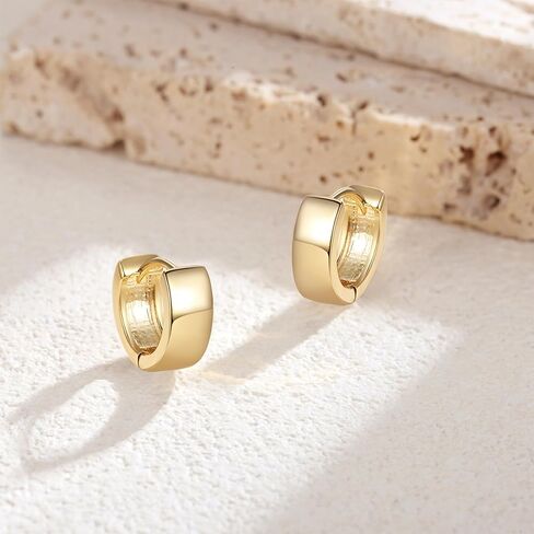 Small Huggie Earrings for Women 14K Gold Plated Chunky Hoops 925 Sterling Silver Post Mini Cartilage Wide Thick Hoop Earrings in Saudi Arabia