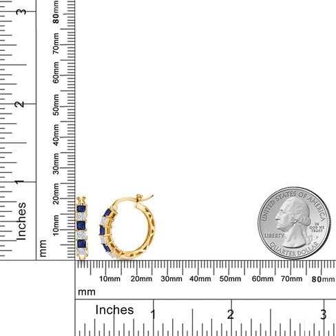 GEM Stone King 1.56 CTTW Blue خلق الياقوت والأقراط Moissanite Hoop White للنساء | 925 الفضة الاسترليني | 3MM Princess Cut | 20mm | هدايا المجوهرات الراقية لأمي زوجتها زوجة in Saudi Arabia