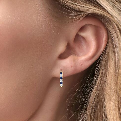 GEM Stone King 1.56 CTTW Blue خلق الياقوت والأقراط Moissanite Hoop White للنساء | 925 الفضة الاسترليني | 3MM Princess Cut | 20mm | هدايا المجوهرات الراقية لأمي زوجتها زوجة in Saudi Arabia