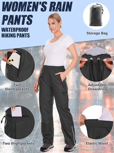 Women's Rain Pants Waterproof Hiking Pants Windproof Lightweight Over Pants Outdoor for Golf Fishing Cycling #2089 in Kuwait