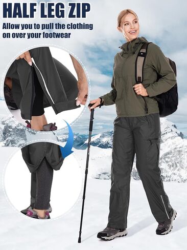 Women's Rain Pants Waterproof Hiking Pants Windproof Lightweight Over Pants Outdoor for Golf Fishing Cycling #2089 in Kuwait