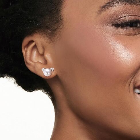 Ross-Simons 8-8.5mm Cultured Pearl Dog Earrings With Diamond Accents in Sterling Silver in Saudi Arabia