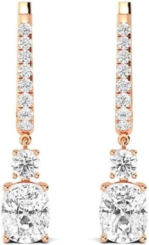 1-5 قيراط (CTW) مختبر وسادة الذهب البيضاء مختبر ماس Diamond Drop أقراط 2 Stone (Color E-F Clarity vs2-Si1) in Kuwait