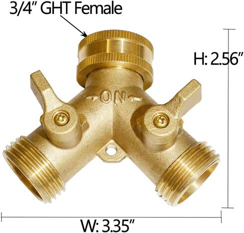 HQMPC Garden Hose Y Valve Hose Splitter Brass Hose Splitter With Stainless Steel Long Handle Brass Y Valve Water Garden Hose Adapter 2 Way Y Valve 3/4" GHT Thread in Kuwait