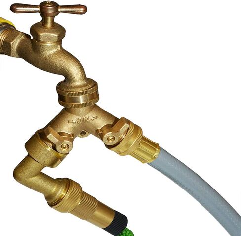HQMPC Garden Hose Y Valve Hose Splitter Brass Hose Splitter With Stainless Steel Long Handle Brass Y Valve Water Garden Hose Adapter 2 Way Y Valve 3/4" GHT Thread in Kuwait