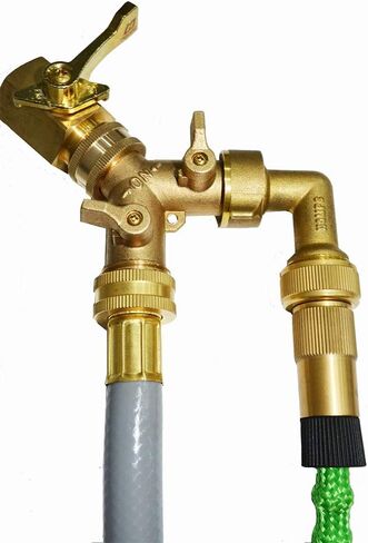 HQMPC Garden Hose Y Valve Hose Splitter Brass Hose Splitter With Stainless Steel Long Handle Brass Y Valve Water Garden Hose Adapter 2 Way Y Valve 3/4" GHT Thread in Kuwait