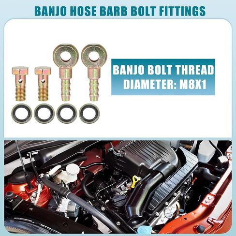 Banjo Bolt M8x1 Banjo خرطوم Barb Barb Bolt Line Brake Line Adapter مع غسالات النحاس لسيارة الدراجات النارية (مجموعة من 2) in Saudi Arabia