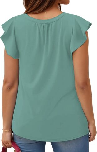 VISLILY Womens-Plus-Size-Summer-Tops Cute Notched V Neck T Shirts Dressy Ruffle Short Sleeve Blouses Trendy Casual Tunics Tee in Saudi Arabia
