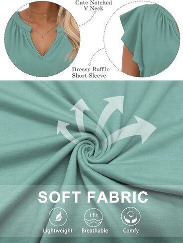VISLILY Womens-Plus-Size-Summer-Tops Cute Notched V Neck T Shirts Dressy Ruffle Short Sleeve Blouses Trendy Casual Tunics Tee in Saudi Arabia