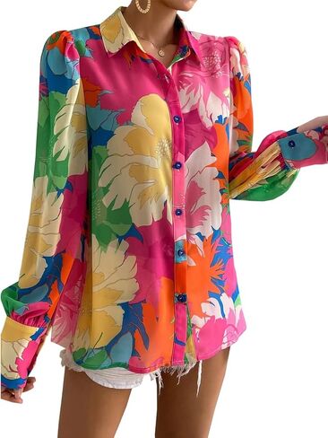 Long Sleeve Blouses for Women Button Down Shirts Dressy Casual Blouse Work Boho Tops 2025 in Saudi Arabia