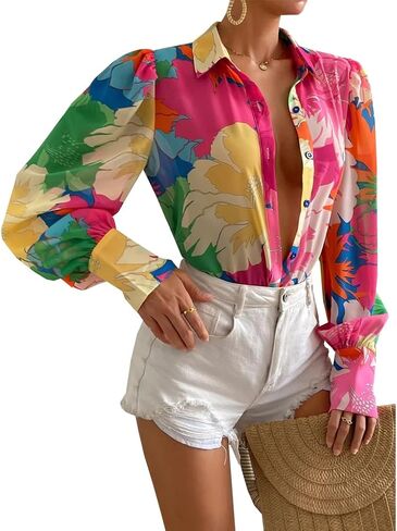 Long Sleeve Blouses for Women Button Down Shirts Dressy Casual Blouse Work Boho Tops 2025 in Saudi Arabia