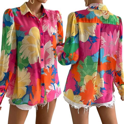 Long Sleeve Blouses for Women Button Down Shirts Dressy Casual Blouse Work Boho Tops 2025 in Saudi Arabia