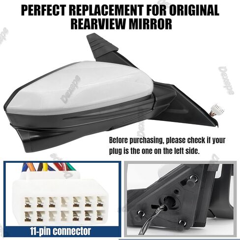 Passenger Side Mirror Assembly 2016-2021 Compatible with Honda Civic Sedan Coupe Hatchback Right Rearview Mirror Non-heated Power Adjustable Glass Replace HO1321283, 76208TBAA01ZA (3 Pin Black) in Kuwait