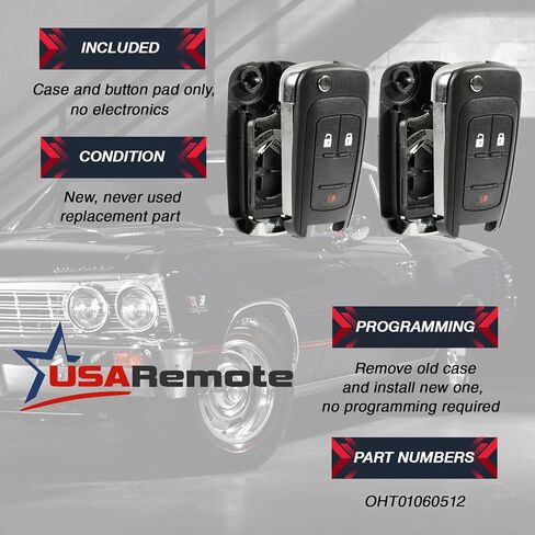 Key Fob Keyless Entry Remote Flip Shell Case & Pad fits Chevy 2010-2017 Equinox / 2012-2017 Sonic/GMC 2010-2017 Terrain, Set of 2 in Saudi Arabia