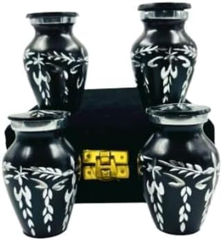 Small Urns for Human Ashes Keepsake Decorative Mini Diamond Cutting Cremation Urns for Adult Men & Women Set of 4 with Velvet Box (Black, 3 Inch) in Saudi Arabia