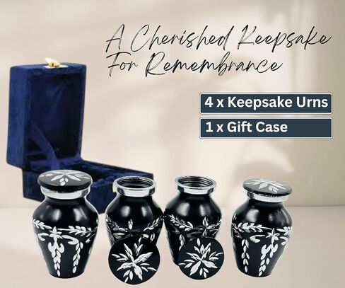 Small Urns for Human Ashes Keepsake Decorative Mini Diamond Cutting Cremation Urns for Adult Men & Women Set of 4 with Velvet Box (Black, 3 Inch) in Saudi Arabia