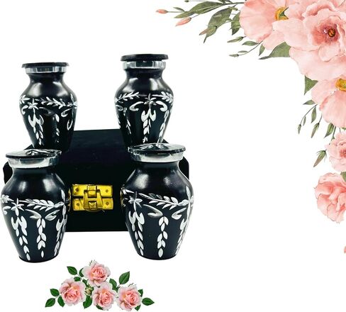 Small Urns for Human Ashes Keepsake Decorative Mini Diamond Cutting Cremation Urns for Adult Men & Women Set of 4 with Velvet Box (Black, 3 Inch) in Saudi Arabia