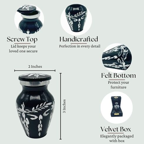 Small Urns for Human Ashes Keepsake Decorative Mini Diamond Cutting Cremation Urns for Adult Men & Women Set of 4 with Velvet Box (Black, 3 Inch) in Saudi Arabia