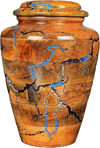 Wooden Cremation Urn for Adult Human Ashes - Funeral Burial Urn (Silver Blue Storm, Medium 120 Cu/Inches) in Saudi Arabia