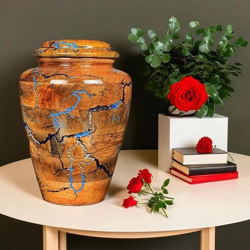 Wooden Cremation Urn for Adult Human Ashes - Funeral Burial Urn (Silver Blue Storm, Medium 120 Cu/Inches) in Saudi Arabia