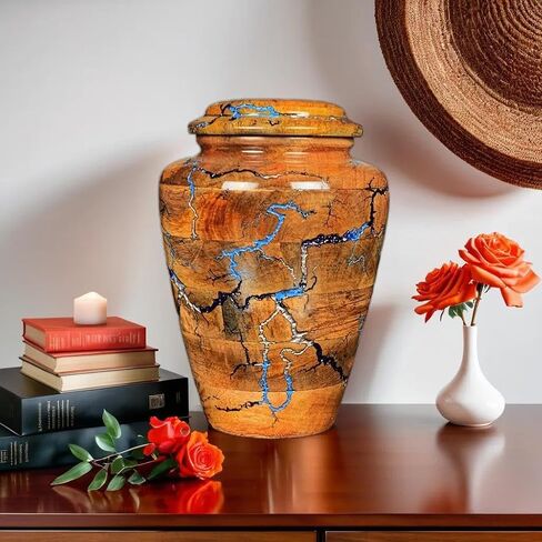 Wooden Cremation Urn for Adult Human Ashes - Funeral Burial Urn (Silver Blue Storm, Medium 120 Cu/Inches) in Saudi Arabia