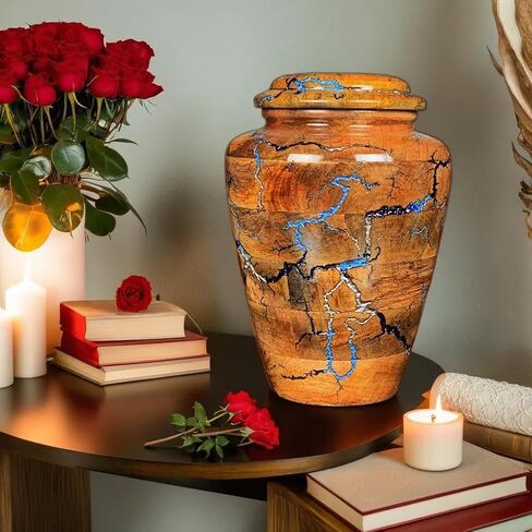 Wooden Cremation Urn for Adult Human Ashes - Funeral Burial Urn (Silver Blue Storm, Medium 120 Cu/Inches) in Saudi Arabia