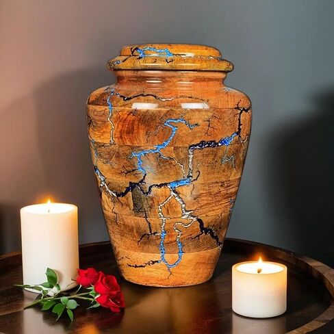 Wooden Cremation Urn for Adult Human Ashes - Funeral Burial Urn (Silver Blue Storm, Medium 120 Cu/Inches) in Saudi Arabia