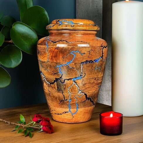 Wooden Cremation Urn for Adult Human Ashes - Funeral Burial Urn (Silver Blue Storm, Medium 120 Cu/Inches) in Saudi Arabia