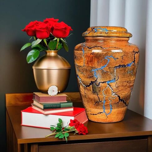 Wooden Cremation Urn for Adult Human Ashes - Funeral Burial Urn (Silver Blue Storm, Medium 120 Cu/Inches) in Saudi Arabia