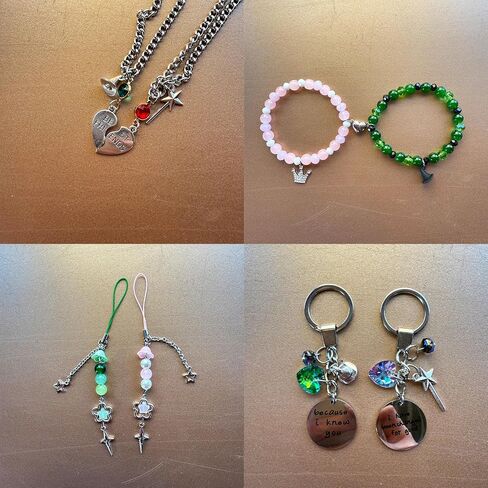 8pcs مجموعة هدايا أفضل أصدقاء مستوحاة من الأشرار-سلاسل مفاتيح Elphaba & Glinda ، أساور مطابقة ، قلادات قلادة القلب وسحر BFF ، هدايا عيد الميلاد وعيد الحب المثالية للعشاق للجماهير in Kuwait