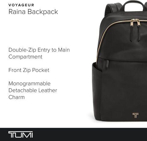 Tumi - حقيبة ظهر Raina Voyageur - حقيبة ظهر جلدية متميزة للنساء والرجال - حقيبة يومية مع جيب الهاتف وجهاز الكمبيوتر المحمول - أجهزة ذهبية سوداء وخفيفة in Kuwait