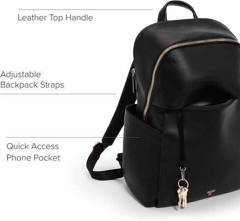 Tumi - حقيبة ظهر Raina Voyageur - حقيبة ظهر جلدية متميزة للنساء والرجال - حقيبة يومية مع جيب الهاتف وجهاز الكمبيوتر المحمول - أجهزة ذهبية سوداء وخفيفة in Kuwait