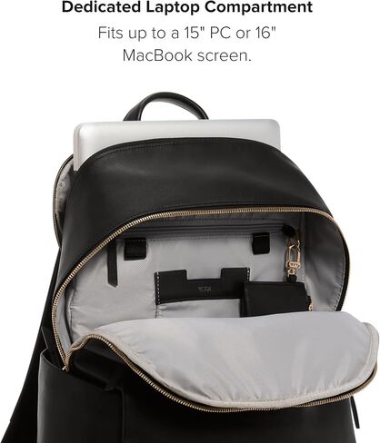 Tumi - حقيبة ظهر Raina Voyageur - حقيبة ظهر جلدية متميزة للنساء والرجال - حقيبة يومية مع جيب الهاتف وجهاز الكمبيوتر المحمول - أجهزة ذهبية سوداء وخفيفة in Kuwait
